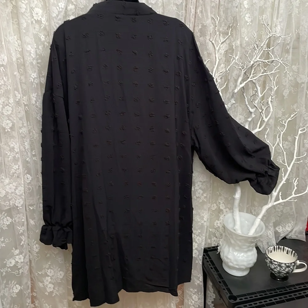 Deep Black Sheer Swiss Dot Kimono Cardigan Blouse - Picture 4 of 9